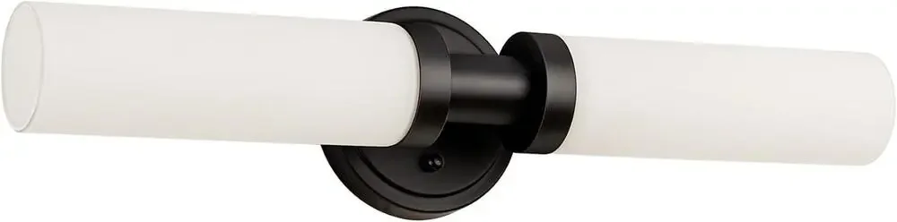 2-Light Black Bathroom Vanity Light with White Glass Shades